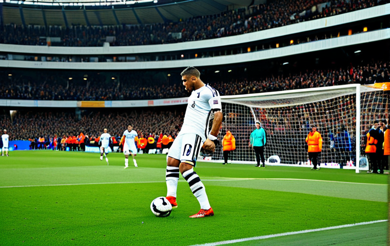 FC온라인 프리킥 성공 비법 - The Free Kick Expert**
"A professional football player in full uniform, striking a free kick with p...